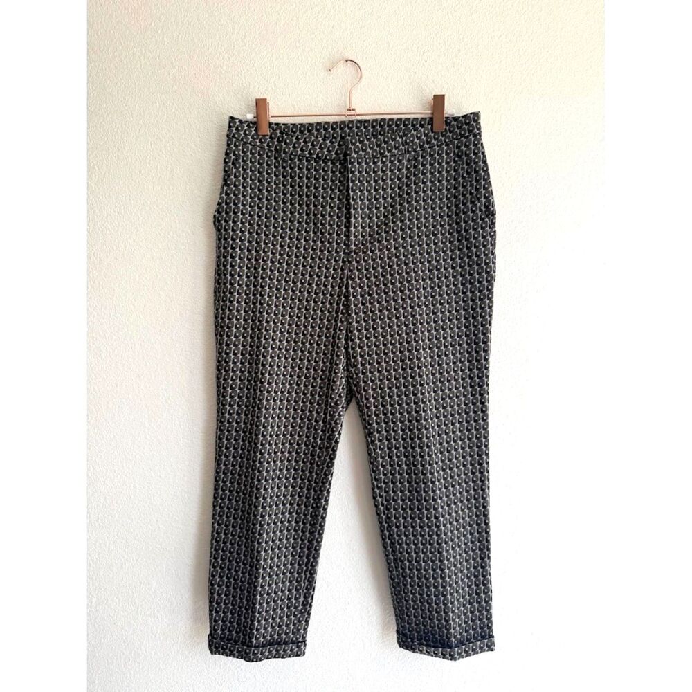 L'Equipe Yoshie Inaba Geometric Brocade Jacquard Slacks in Black & Gray Small 38